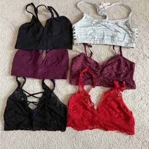 PINK Victoria's Secret Lace and Cotton Bralette Set - Black, Gray, Purple, Red